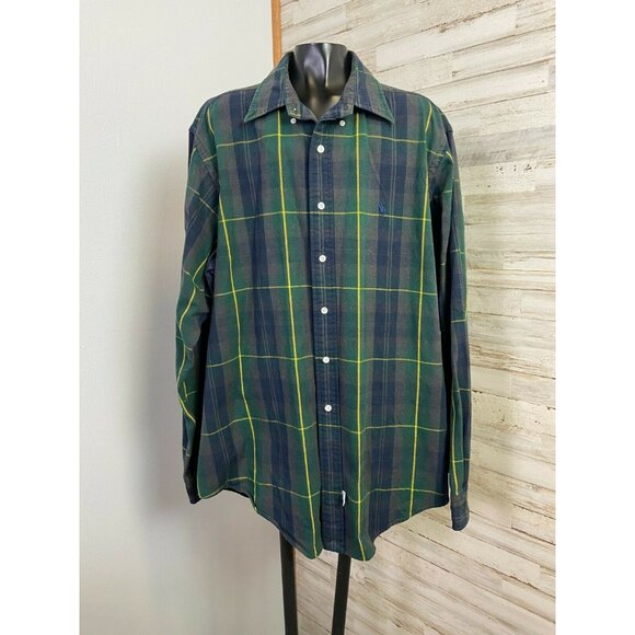 Ralph Lauren Blue Plaid Button-Down Shirt Mens XL 100% Cotton Long Sleeve Classi - Picture 1 of 3
